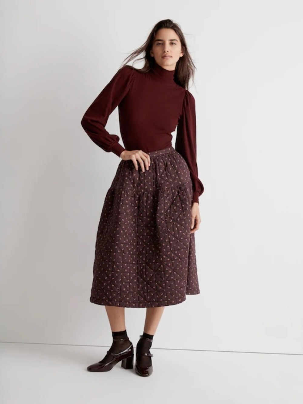 NWT Madewell  Quilted Crinkle Cotton Midi Skirt